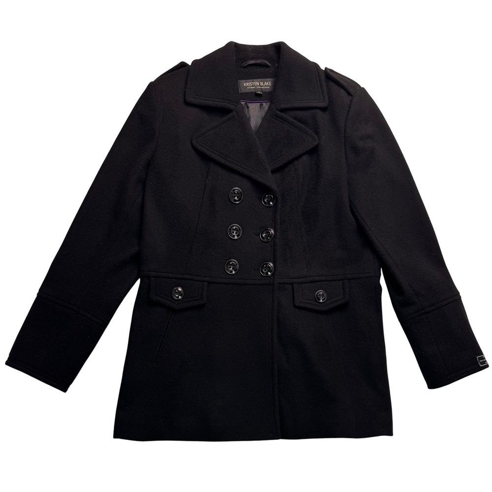 Kristen Blake Studio Collection Black Lambswool Blend Pea Coat Women Size 14